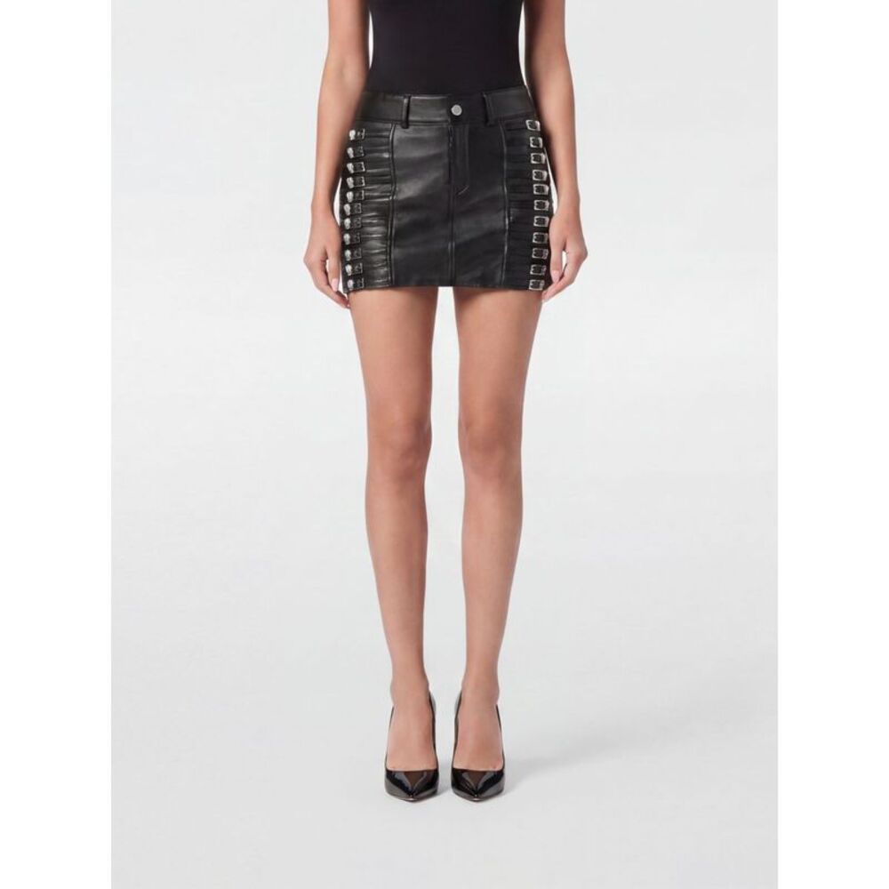 Philipp Plein High-Waisted Slim-Fit Lambskin Leather Pencil Miniskirt